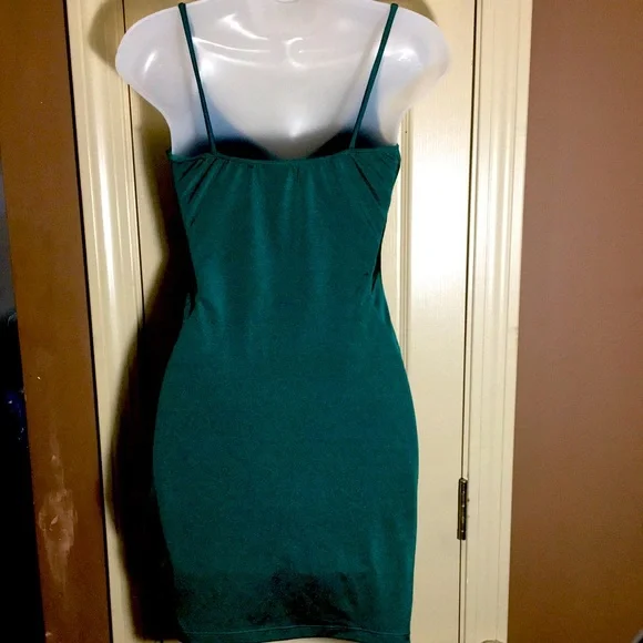 Windsor Luxe Satin Mini  Dress Size M Cowl Neck Hunter Green - Picture 6 of 9